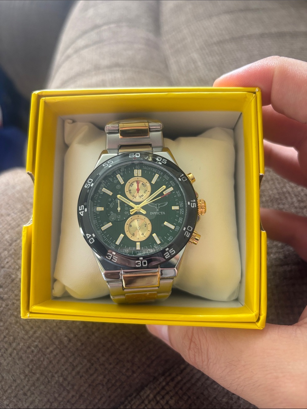 Invicta Two-Tone Gold and Silver Chronograph style with Green Dial